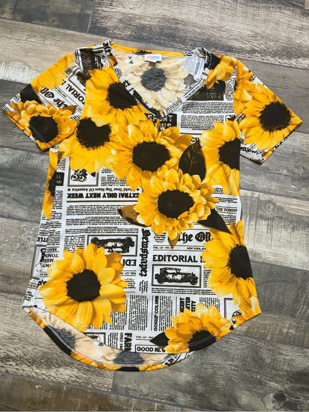 LuLaRoe Yellow Sunflower V-Neck Top